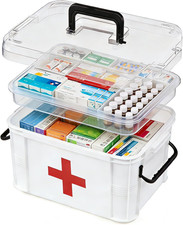 15QT Clear Medicine Organizer Box with Handle, Plastic First Aid Storage