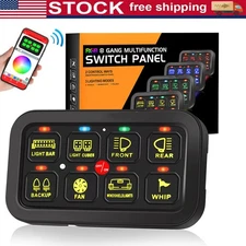 8 Gang Switch Panel Toggle LED Light Bar Switch Relay System Marine 12V/24V App