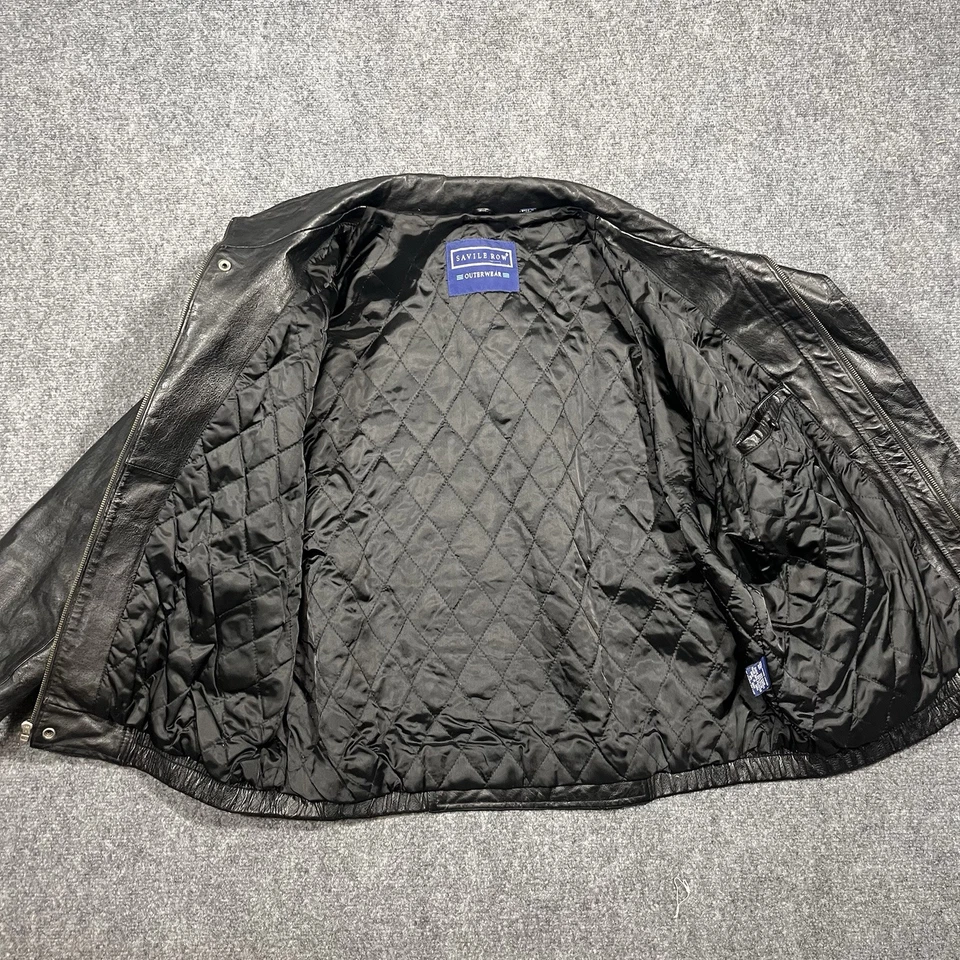Savile Row Leather Jacket Mens Extra Large Bomber Moto Style Quilted Rock Punk - Image 4 of 4