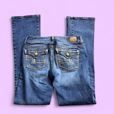 AEO low rise denim jeans with embroidery and button pockets