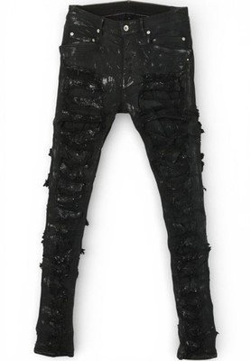 Rick Owens DRKSHDW TYRONE CUT Slashed Foil Coated Jeans Schwarz 37937436