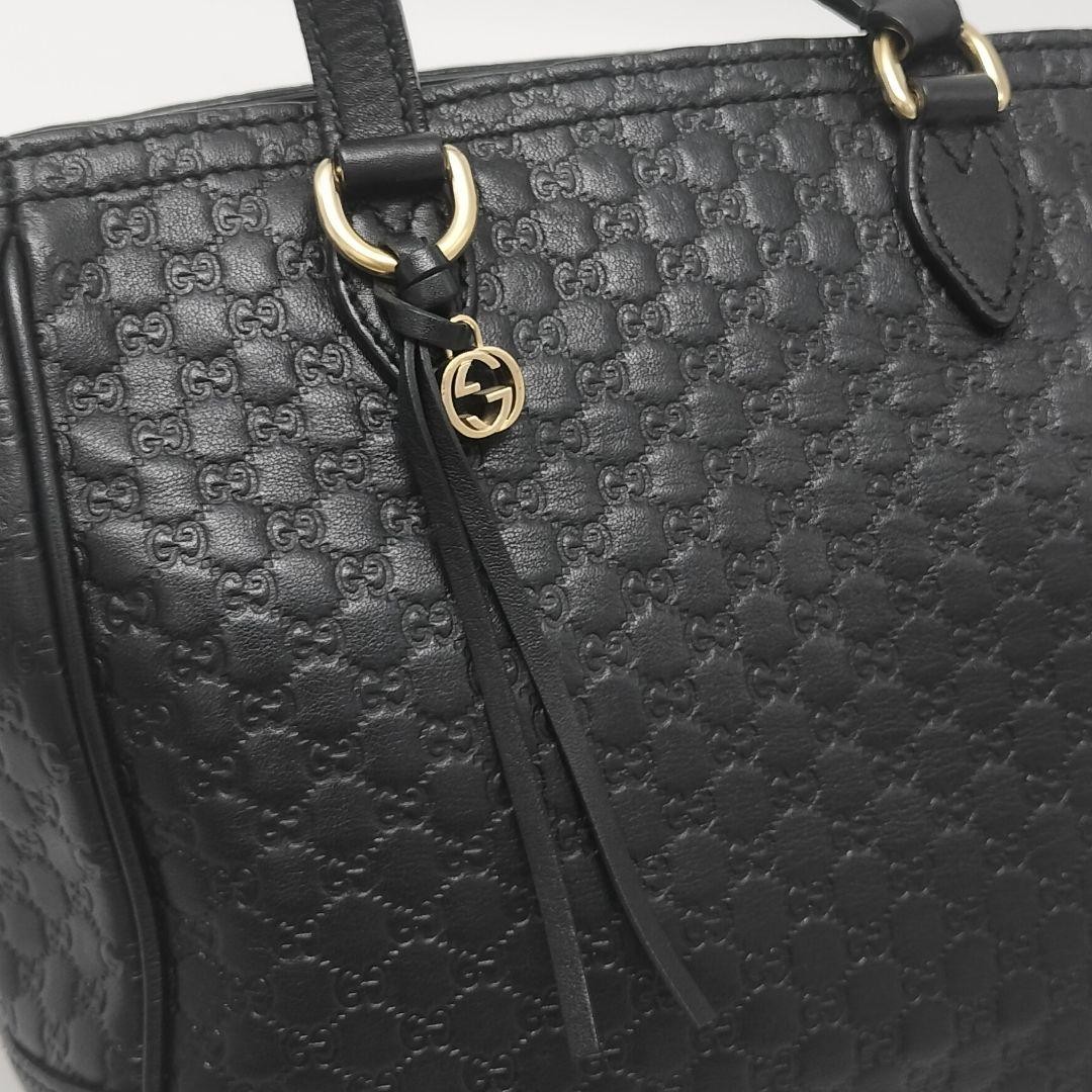GUCCI 2Way Leather Tote Bag Black Micro GG Authentic Excellent Condition thumbnail 4