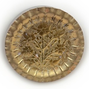 Hollywood Regency VTG Brass Plate Wall Art Table Decor Scroll Engraved Patina