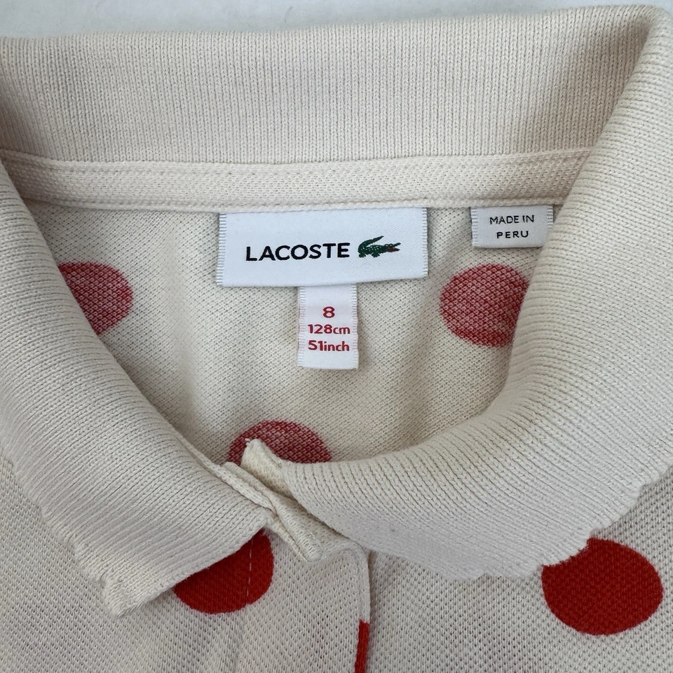 Lote de 3 Camisas Polo Lacoste Niñas Algodón Rojo Lunares Azul Leopardo Blanco Talla 8 Foto 4 de 4