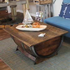 Wine/ Whiskey Barrel Coffee Table with Lifting Top