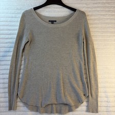 American Eagle Thermal Shirt Women Medium Beige Waffle Knit Crew Neck Casual