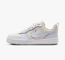 Nike Unisex Kids US 5 Low Top Lace-Up Sneaker White Cream Gray Logo