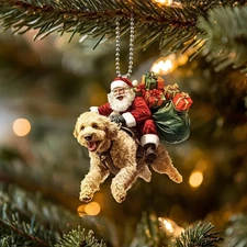 Goldendoodle Dog Ornament Christmas Tree Hanging 2D Flat, Santa Hats Acrylic Dog