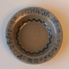 1990 Rowe Pottery ABC 123 Child's Bowl Alphabet Numbers Salt Glaze Stoneware 6"