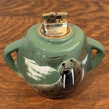 Vintage Matthew Adams Alaska Series Pottery Walrus Table Lighter Hand Painted
