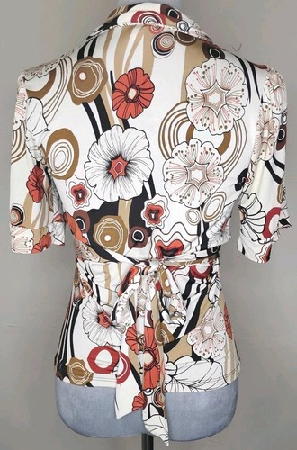 Vintage True Light Wrap Tie-Back Blouse L – 70s Groovy Floral Made USA - Picture 5 of 7