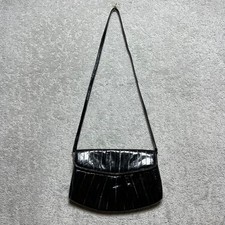 VINTAGE Genuine Eel Skin Crossbody Bag Black Purse Flap Made in Korea