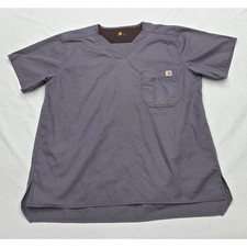 Carhartt Force Mens Scrub Top Large Gray Ripstop V-Neck Pocket Workwear T-Shirt