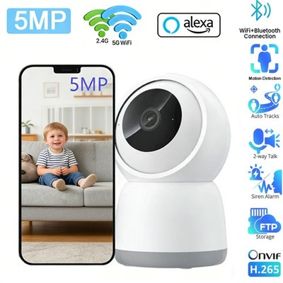 360° Funk 5MP Überwachungskamera 2,4/5GHz Baby WLAN IP Kamera Auto Track