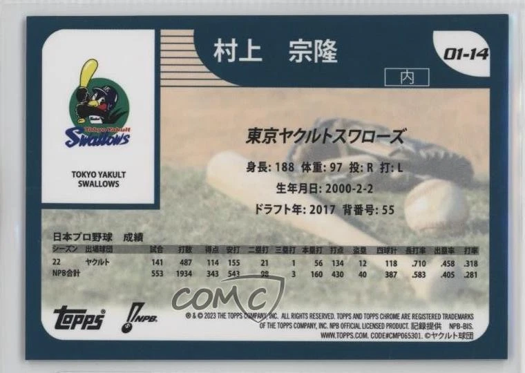 2023 Chrome NPB Nippon Professional Baseball 2001 Topps Munetaka Murakami #01-14 - Image 2 of 2