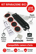 Kit riparazione gomme bici 12 pezzi con leve, patch e colla