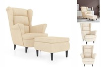 Ohrensessel Mit Hocker Creme Samt Relaxstuhl Fernsehsessel