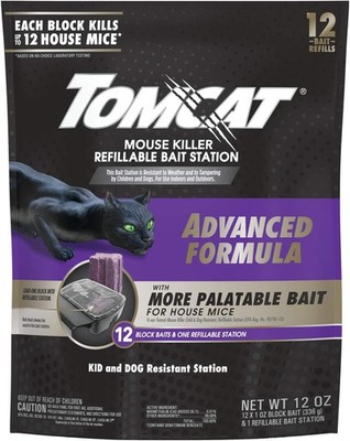 Tomcat Advanced Formula Mouse Killer with Refillable Bait Station + 12 Refills