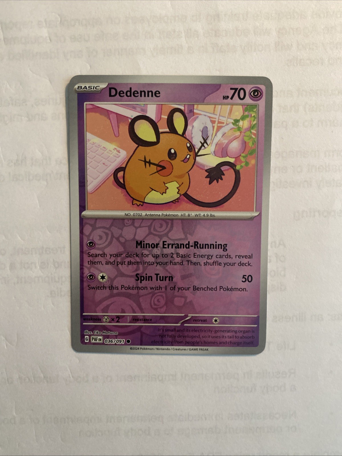 2024 Dedenne 36/91 - Paldean Fates - NM/MINT Pokémon TCG