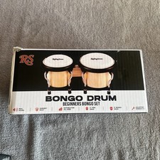 RollingStone Bongo Drums Set Natural Wood Metal 2-Piece Real Instrument New Open