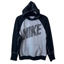 Nike Black Gray Big Logo Therma Fit Lined Hoodie Women's Sz L