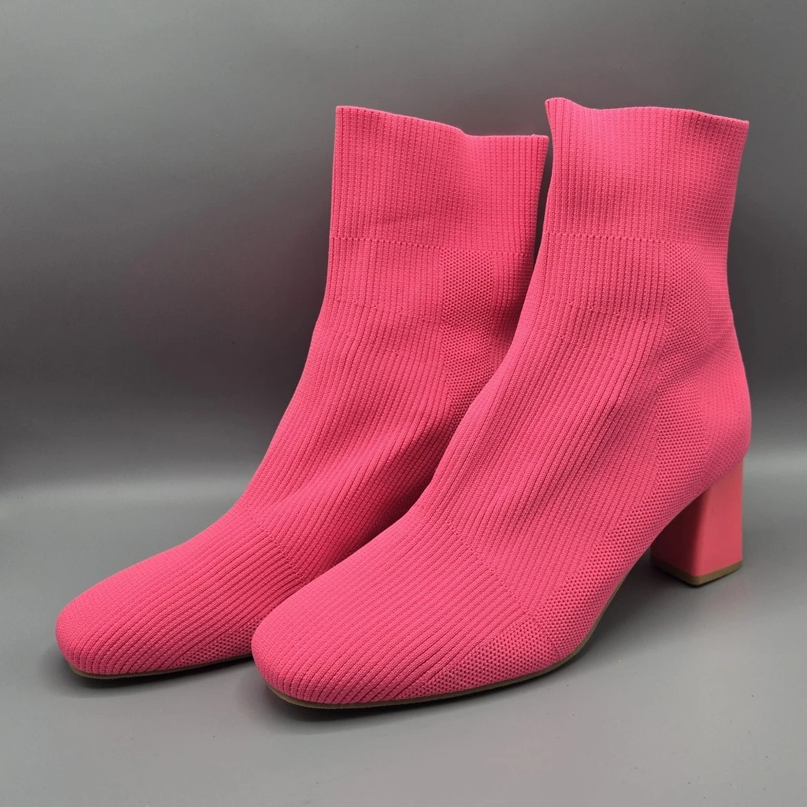 Neon Hot Pink Ribbed Knit Sock Boots - Square Toe Block Heel - Size US 10.5
Opens in a new window or