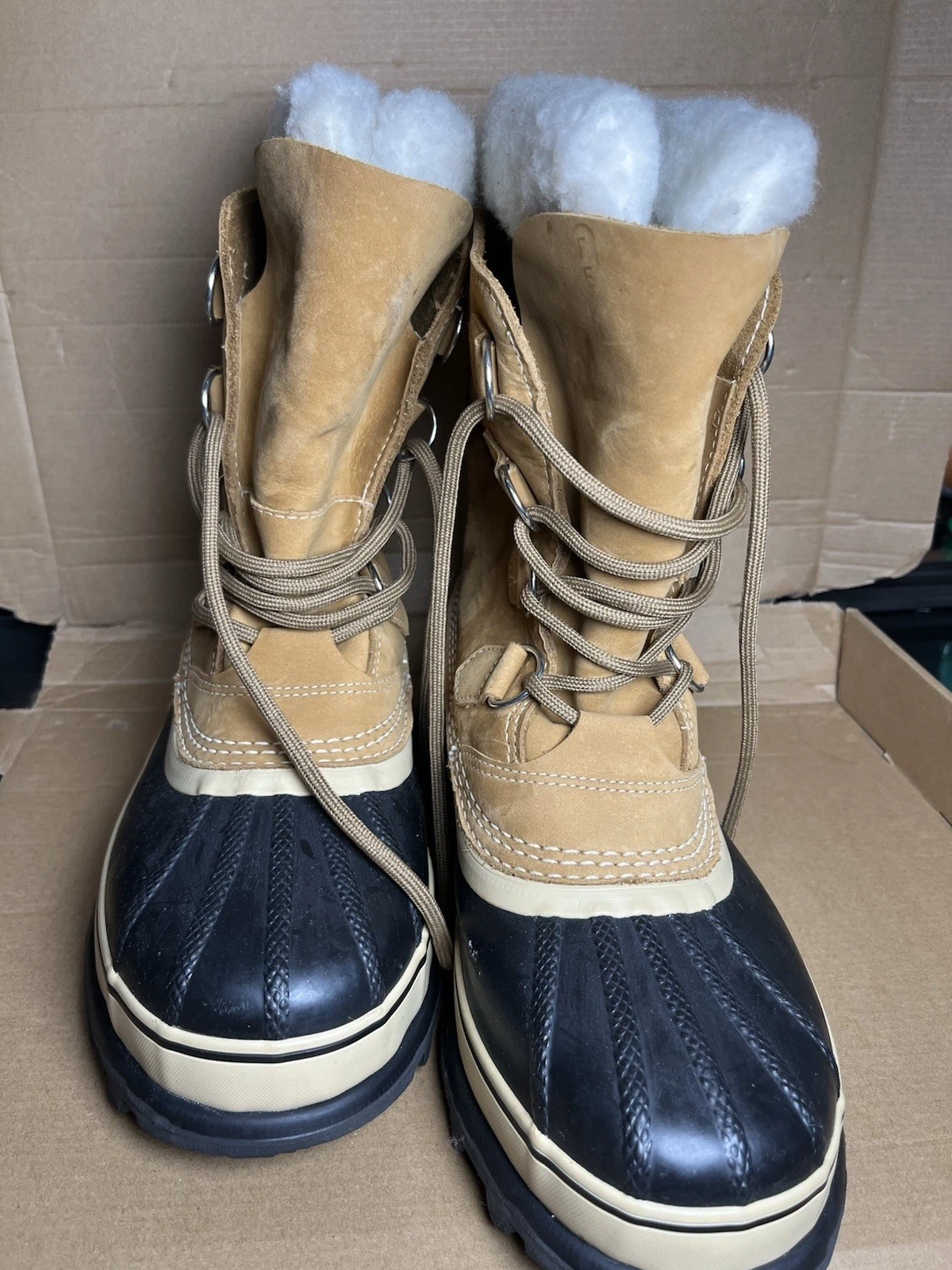 Sorel Caribou Waterproof Winter Duck Boots Men’s Size 10 Tan Black Suede