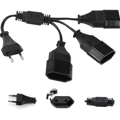 Stromkabel, Verlängerungskabel, Euro Stecker, 3-in-1, 30 cm, schwarz, Computer