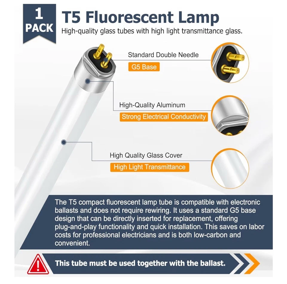 T5 14W Fluorescent Tube Lamps 549mm, CFL Bulbs Cool White 4000K, G5 2 Pin Base - Image 3 of 4