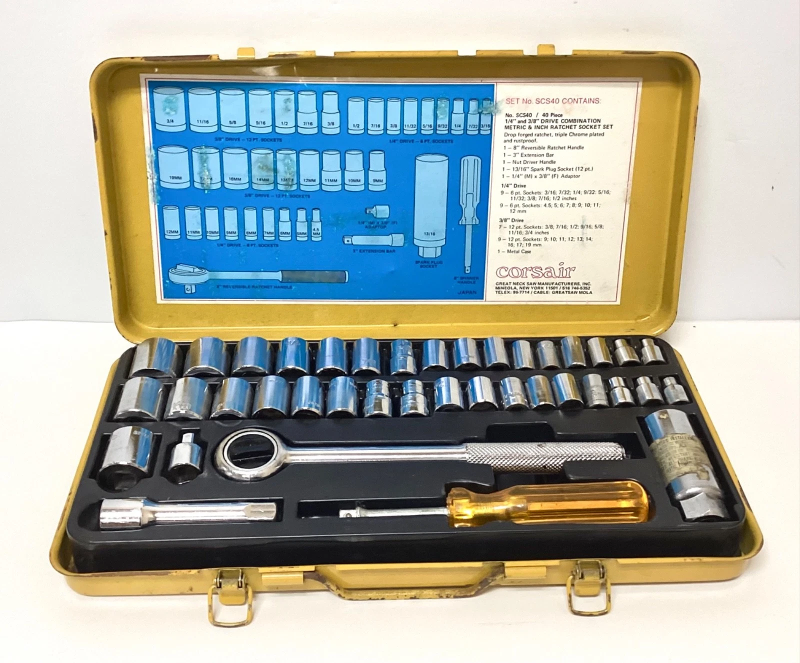 Vintage CORSAIR Set No. SCS40 Combination Standard Ratchet Socket Set