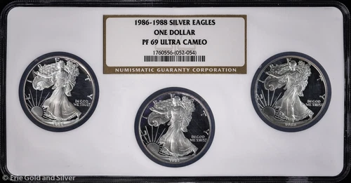 1986-1988 $1 American Silver Eagles 3-Coin Proof Set NGC PR 69 UC