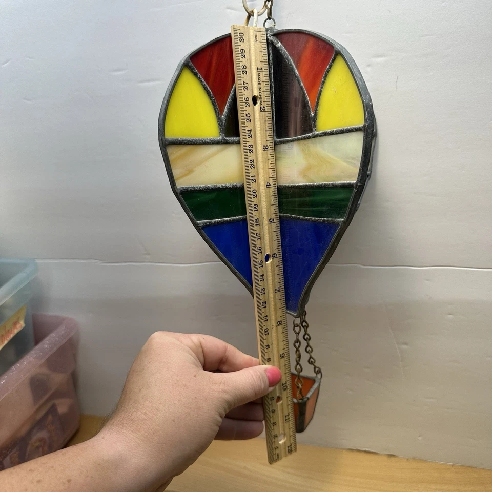 Globo de aire caliente vintage vitral 3D colgante captador de sol colores primarios años 80 Foto 3 de 4