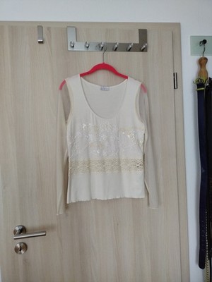 Elegantes Shirt mit Spitze und Perlchen, Gr. 38