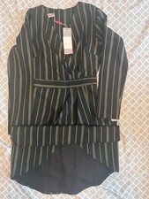 Chic Black and Olive Striped Wrap Dress