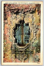 Vintage Hand Carved Window San Jose Mission San Antonio TX Postcard AA140