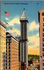 Second Avenue Seattle Washington Linen Postcard