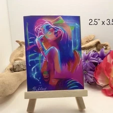 ACEO Original Abstract Impressionist Mini Art “WOMAN”  2.5x3.5” - With Easel