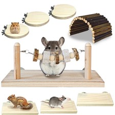 8 PCS Wooden Chinchilla Ledges Hamster Cage Platform With Lava Stone Toys