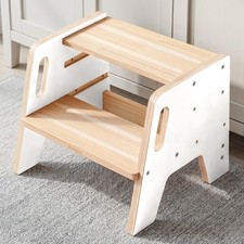 White Wooden Toddler Step Stool 3Height Adjustable 300lb Capacity Kitchen