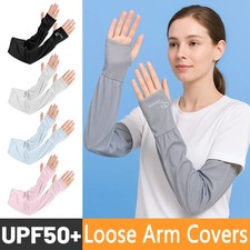 Ice Silk Arm Covers Sun Protection Breathable Cooling Loose Cycling Arm Sleeves