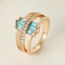 Holiday Gift 3X Square Shape Sky Blue Topaz White Rose Gold Rings Us Size 6-10