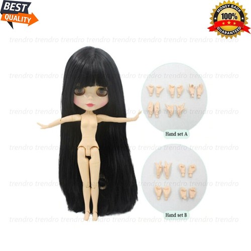 12in Blythe Doll Nude Fashion Joint Body White Skin Black Hair Bang Glossy Face - Picture 2 of 21