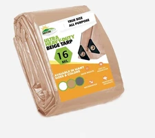 16 MIL Thick Ultra Heavy Duty Beige Tarp 3ply Waterproof  9.5oz UV Protected