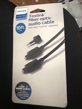 PHILIPS Toslink Fiber Optic Audio Cable with Mini Toslink Adapter 10ft