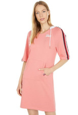 Tommy Hilfiger Logo Hoodie Sweatshirt Dress Sky Tea Rose Pink 66% Cotton Size XL