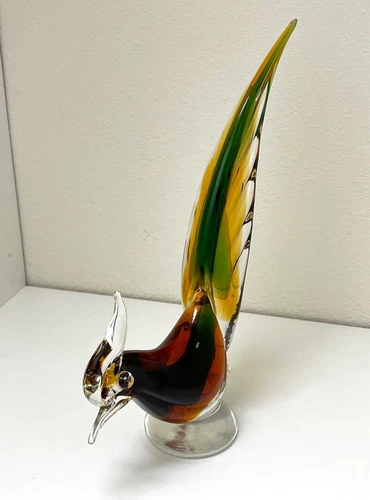 Murano Blown Glass Pheasant Rooster Bird Venetian A. Seguso Sculpture MCM Italy