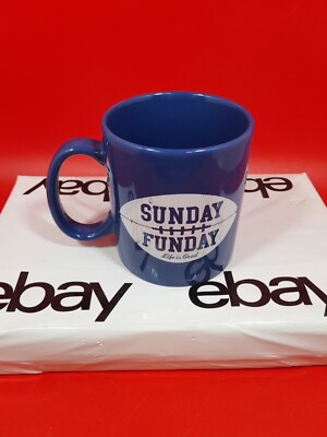 Novelty Sunday Funday Football Blue Ceramic Coffee /Tea /Milk 12oz  Mug/ Cup.  