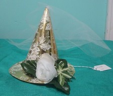 Gold Floral Fascinator, Flowers  White Veil for Women Girls Large Dolls FMPL11