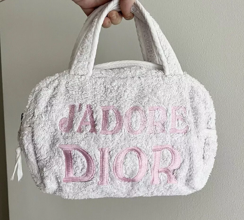 Sac à main serviette vintage Dior Christian blanc et rose J’adore