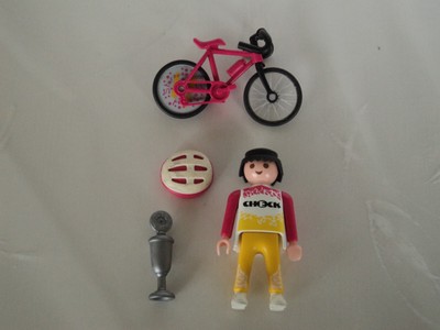 Figurine Playmobil Vintage Cycliste (set 3846 De 1996) - Personnage Fille Avec Vélo, Occasion